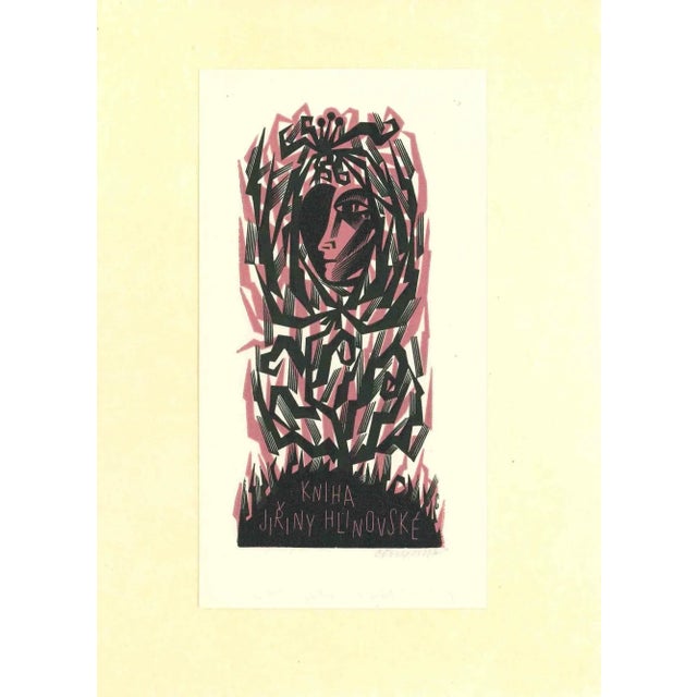 Mid-Century Modern Ex Libris Hlinovské, Original Woodcut, 1968 For Sale - Image 3 of 3