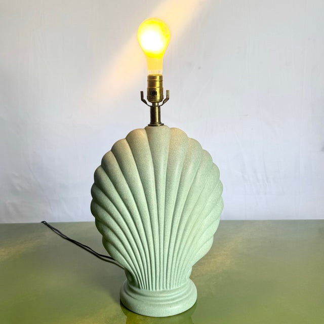 Postmodern Mint Green Ceramic Clam Shell Table Lamp For Sale - Image 4 of 8