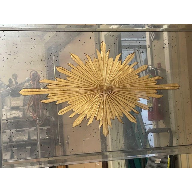 Silver Pair of Jansen Manner Eglomise’ Sunburst Trumeau Mirrors For Sale - Image 8 of 8