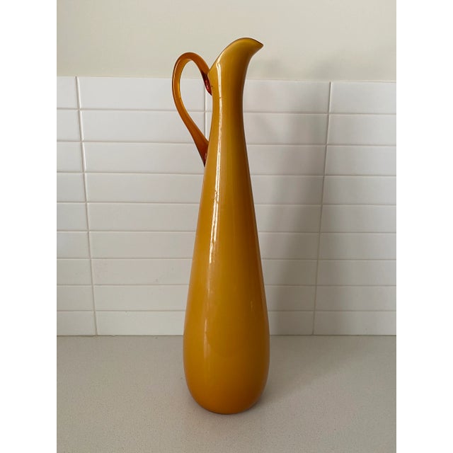 Large Empoli Mid-Century Italian Cased Glass Amber Pitcher For Sale - Image 11 of 11