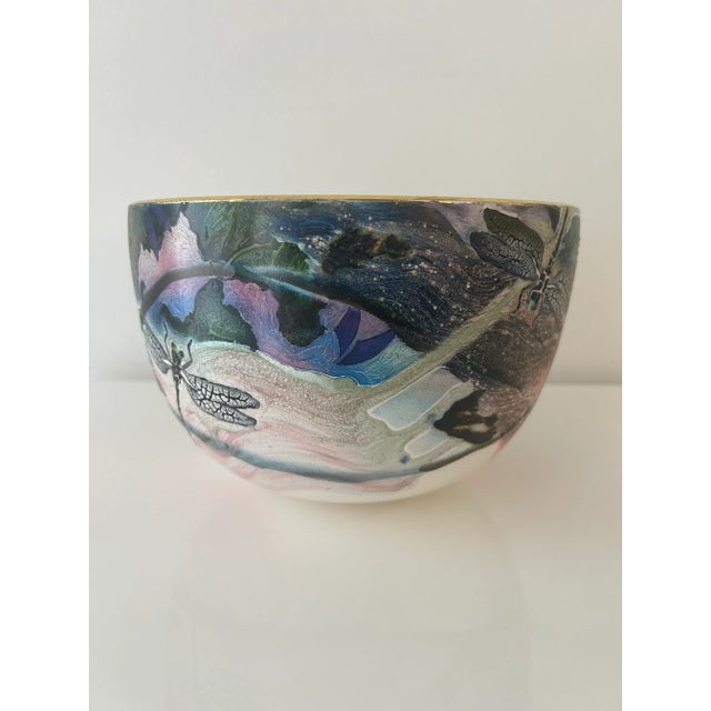 Late 20th Century Vintage Ceramic Art Vessel - Dragonfly Bowl by Patrick Dragon For Sale - Image 5 of 11