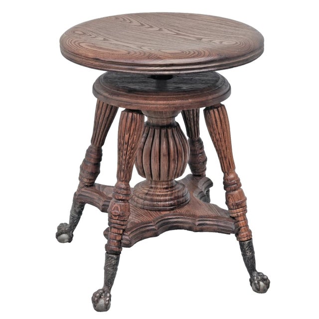 1900 - 1909 Antique Victorian Lyon & Healy Piano Stool Swivel Adjustable Cast Iron 1890s For Sale - Image 5 of 16