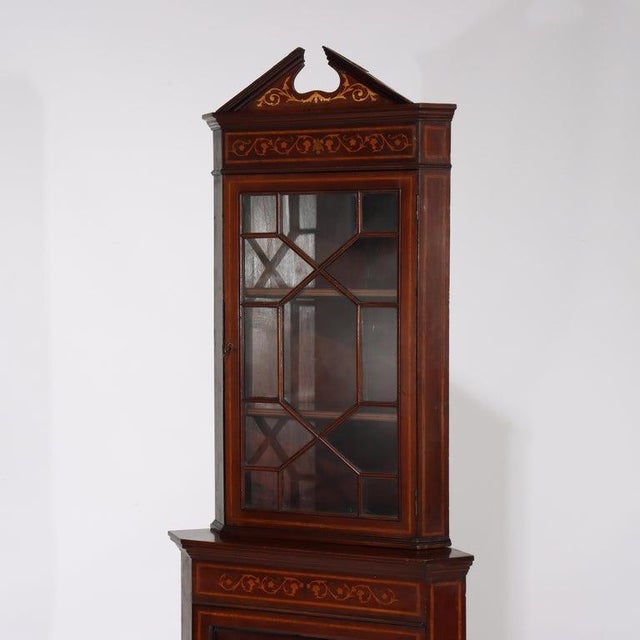 1900 - 1909 Diminutive Antique Classical Mahogany & Satinwood Inlaid Corner Cabinet C1900 For Sale - Image 5 of 13