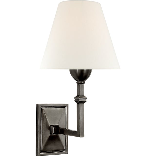 Alexa Hampton for Visual Comfort Signature Jane Wall Sconce in Gun Metal with Linen Shade For Sale