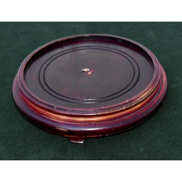 Vintage (1960's) Porcelain Lidded Ginger Jar with Wood Base has a Ming Dynasty Style. Cream, Blue with a Crackle Finish...