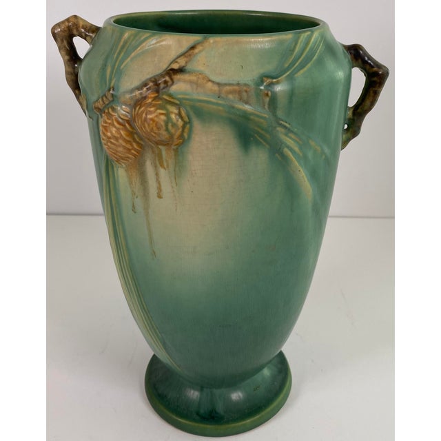 Roseville Pottery Roseville Pinecone Art Pottery Vase, Green Glaze, American Art Deco, Circa 1930 For Sale - Image 4 of 13