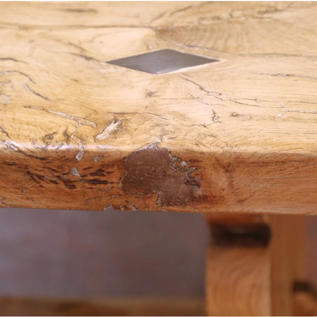 Wood 19th Century French Bleached Oak Trestle Refectory Monastery Dining Table For Sale - Image 7 of 10