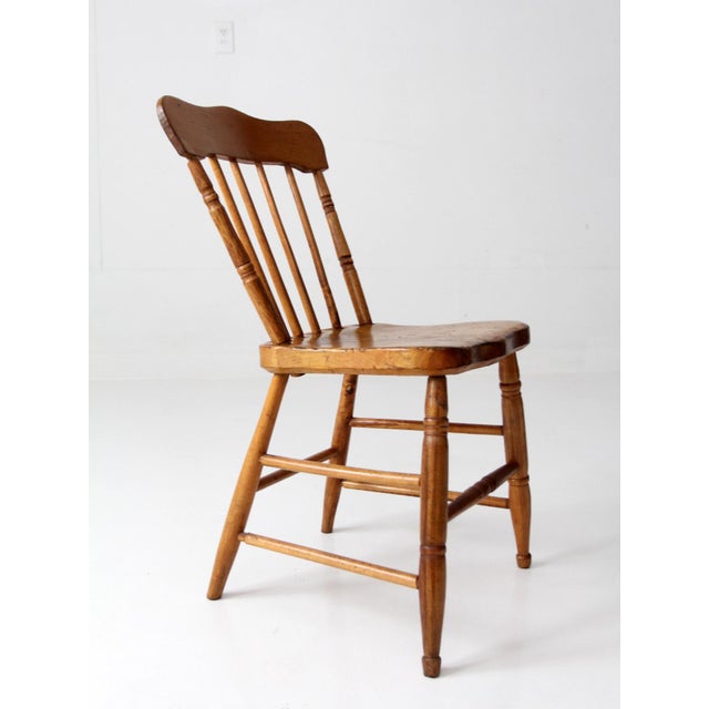 Wood Antique Primitive Plank Seat Farmhouse Chair For Sale - Image 7 of 13