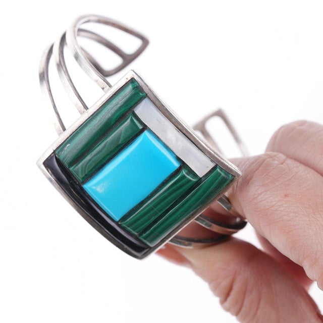 Contemporary 6.75" Kyle Sam Navajo Sterling Cobblestone bracelet For Sale - Image 3 of 10