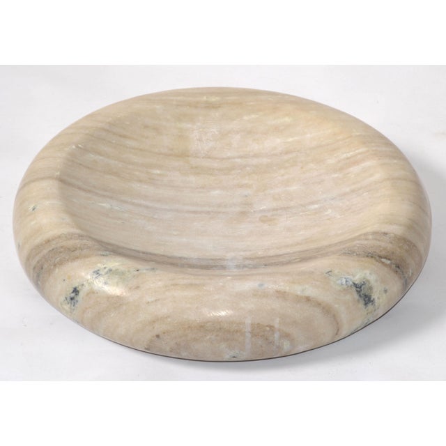1980s Mid-Century Modern Round Tan Beige Carrara Marble Bowl Centerpiece Italy For Sale - Image 5 of 12