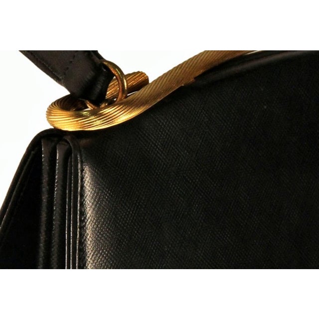 1960’s Dorian Textured Black Leather Kelly Bag For Sale - Image 10 of 10