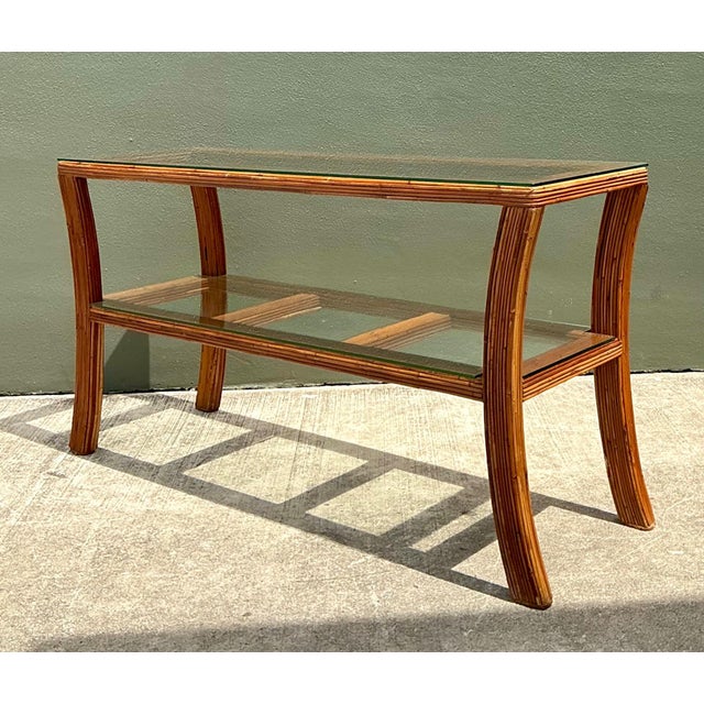 Vintage Pencil Reed and Glass Console Table For Sale - Image 9 of 16
