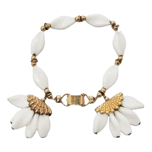 Vintage 1950s Signed Napier Goldtone & White "Fans" Charm Bracelet