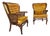 Pair of Monumental 1970s Cane and Gold Velvet Horseshoe Wingback Chairs For Sale