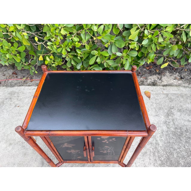 Vintage Palecek Hand-Painted Bamboo Accent Cabinet With Grasscloth Panels For Sale - Image 10 of 13