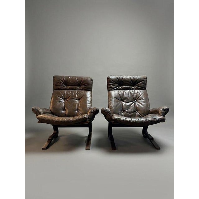Norwegian Leather Lounge Chair Set from Rykken & Co, 1970s For Sale - Image 10 of 11