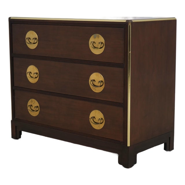Baker 3 Drawer Cherry Oriental Campaign Style Chest For Sale
