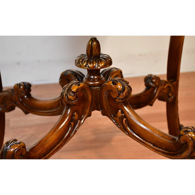 1910s Antique French Louis XV Walnut & Satinwood Inlay Round Center Table For Sale - Image 11 of 14