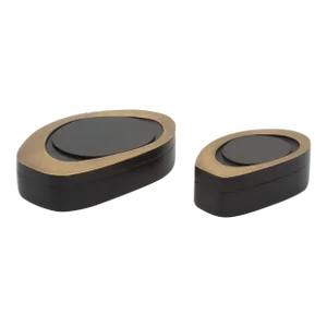 Set of 2 Boxes in Black Oak With Bronze Patina Brass by R&y Augousti