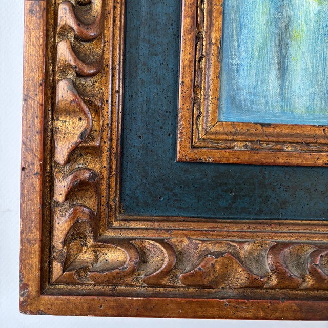 1960s Large Mid Century Copper Glazed Carved Wood Frame Featuring Impressionist Style Painting by Dt Volpe For Sale - Image 5 of 9