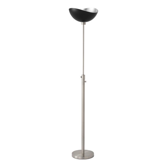Modern Luna Bella Torchiere Floor Lamp 70" H - Matte Black/Silver Shade, Satin Nickel Body, Modern Design, Dimmable, Bulb Included For Sale
