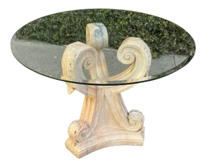 1980s Roccoco Pink Marble Carved Dining Table