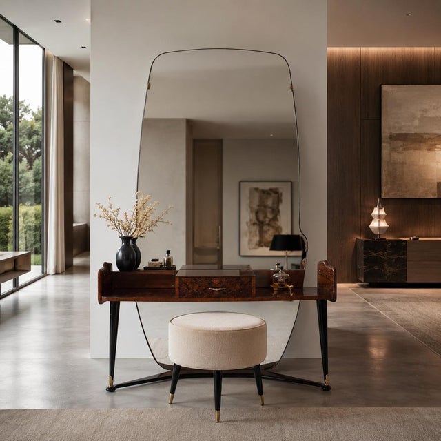 Wood Italian Burl Walnut Mirror by Cesare Lacca, 1950s For Sale - Image 7 of 11
