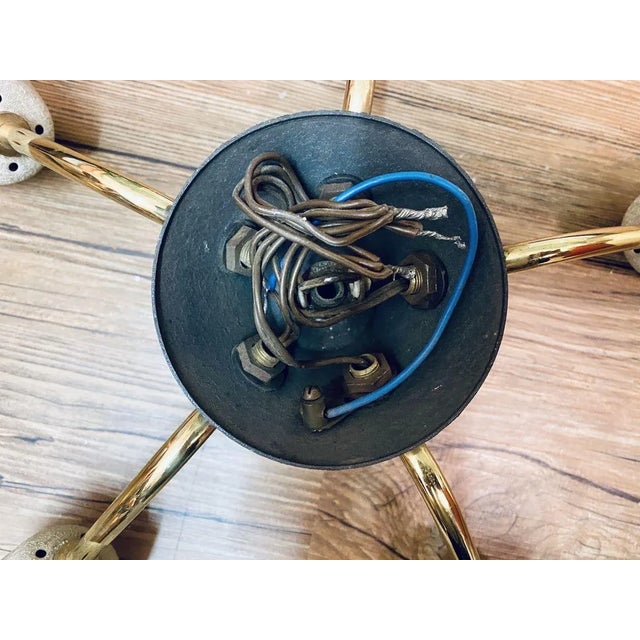 Cream Sputnik Spider Glass & Brass 5-Arm Ceiling Lamp with Shrink Varnish, 1950s For Sale - Image 8 of 16
