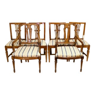 Antique French Directoire Upholstered Fruitwood Dining Chairs, Circa 1800, Set of 6 For Sale