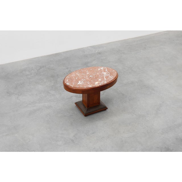 1920s Art Deco Oval Side Table in Walnut with Marble Top from De Coene, Belgium, 1925 For Sale - Image 5 of 13