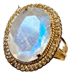7 Carat Oval Shape Moon Stone Cocktail Ring 14 Karat Yellow Gold