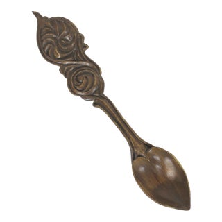 Hand Carved Wood Spoon Folk Art Treen Welsh Love Spoon For Sale