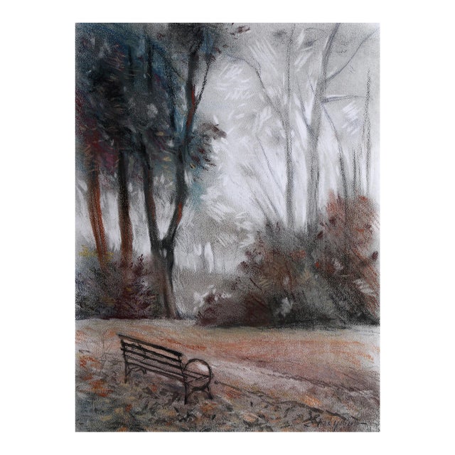 Park Bench, Erik Freyman Pastels on Paper, Signed in Pen For Sale