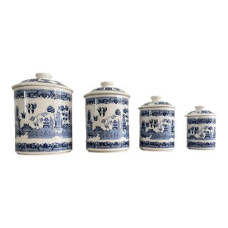 1920s Blue Willow Canisters - Set of 4 For Sale