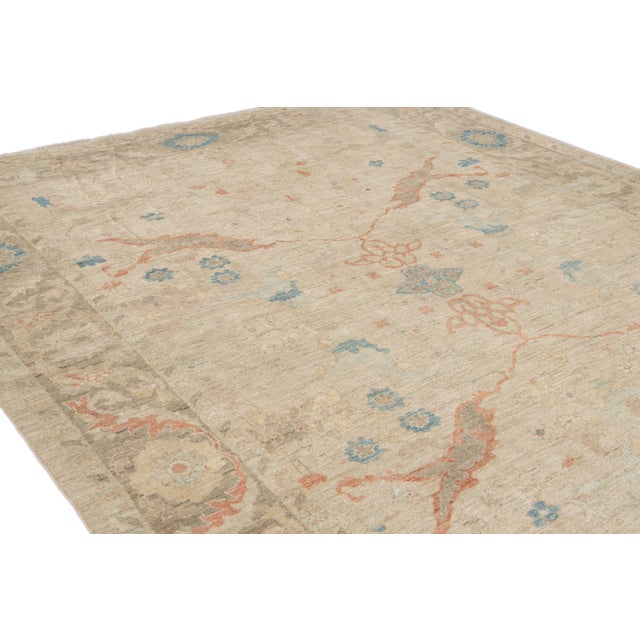 Modern Sultanabad Handmade Beige Floral Wool Rug For Sale In New York - Image 6 of 11