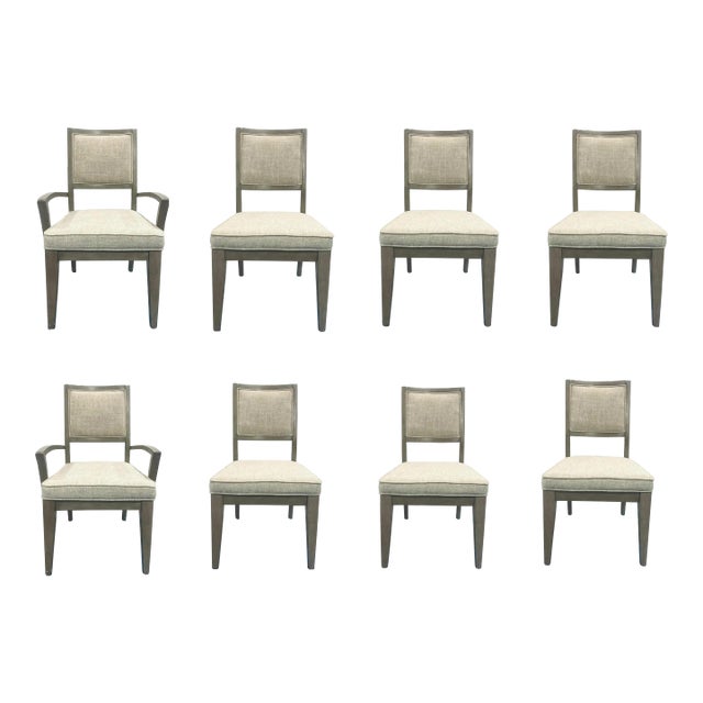 Modern Greige Wood Casual Dining Chairs Set of 8 For Sale