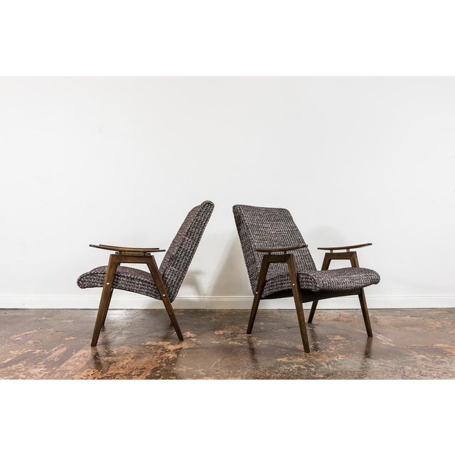 Pair of armchairs designed by Jaroslav Šmídek for Jitona, former Czechoslovakia, 1960's. Reupholstered chairs in gray,...