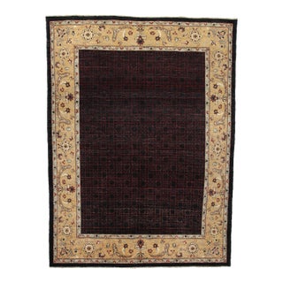 9 X 12 Handmade Peshawar Wool Rug in Charcoal Color With Geometric Pattern For Sale