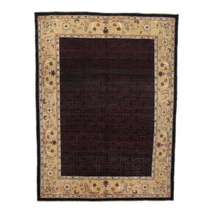 9 X 12 Handmade Peshawar Wool Rug in Charcoal Color With Geometric Pattern