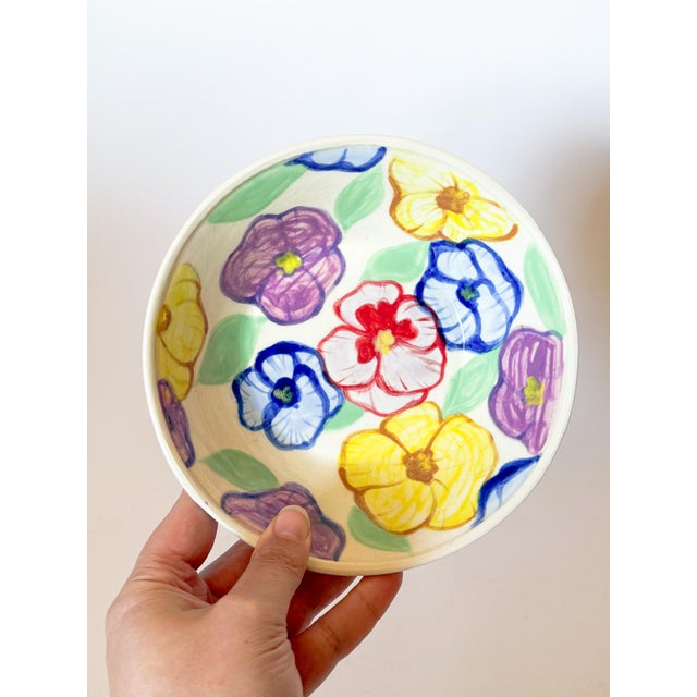 Hand Painted Artisan Studio Pottery Flower Bowl For Sale - Image 4 of 7