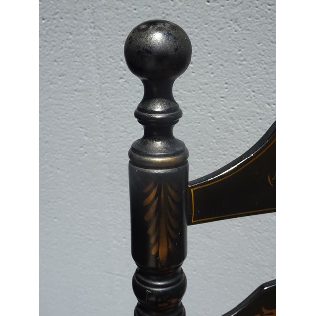 Chair Vintage L. Hitchcock French Country Black Ladder Back Rush Chair Stenciled For Sale - Image 12 of 17