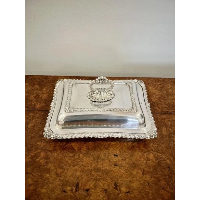 Antique Edwardian Ornate Silver Plated Rectangular Entrée Dish, 1900s For Sale - Image 3 of 6
