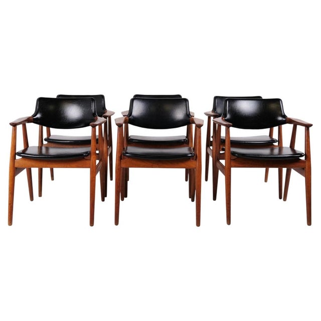 Model GM11 Dining Chairs in Teak & Black Leather attributed to Svend Aage Eriksen for Glostrup, 1960s, Set of 6 For Sale - Image 14 of 14