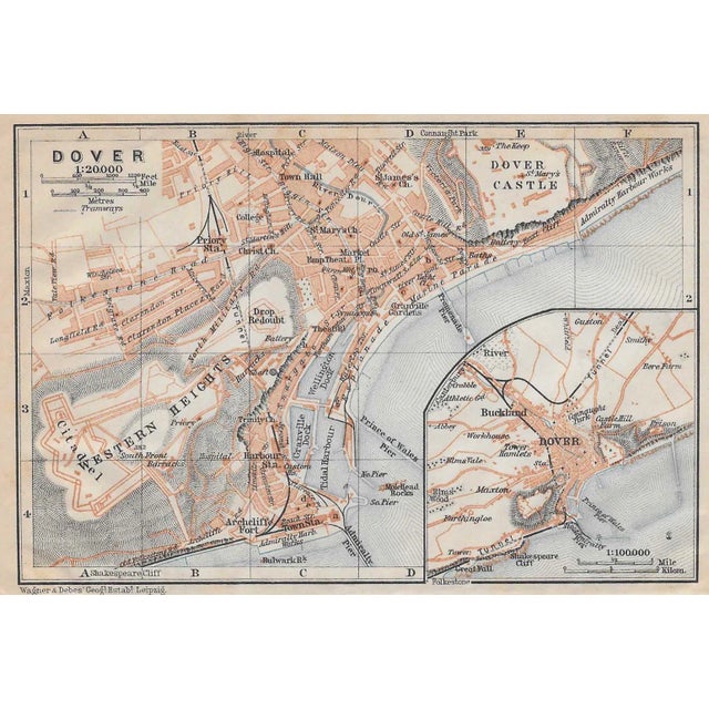 English 1910 Antique Map of Dover England For Sale - Image 3 of 3