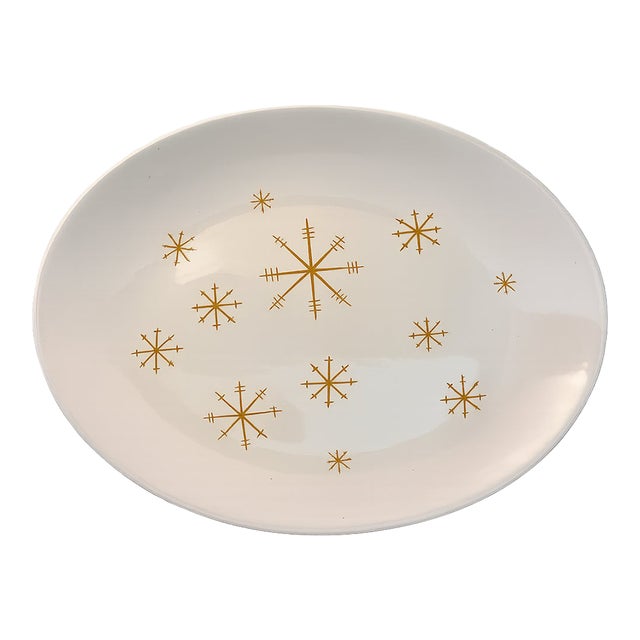 1950s Mid-Century Modern Atomic Starburst Oval Platter, 13.25″ For Sale