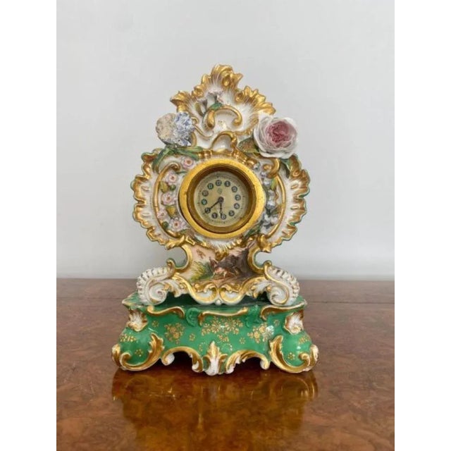 Edwardian Hand Painted Porcelain Mantle Clock, 1900s For Sale - Image 6 of 6