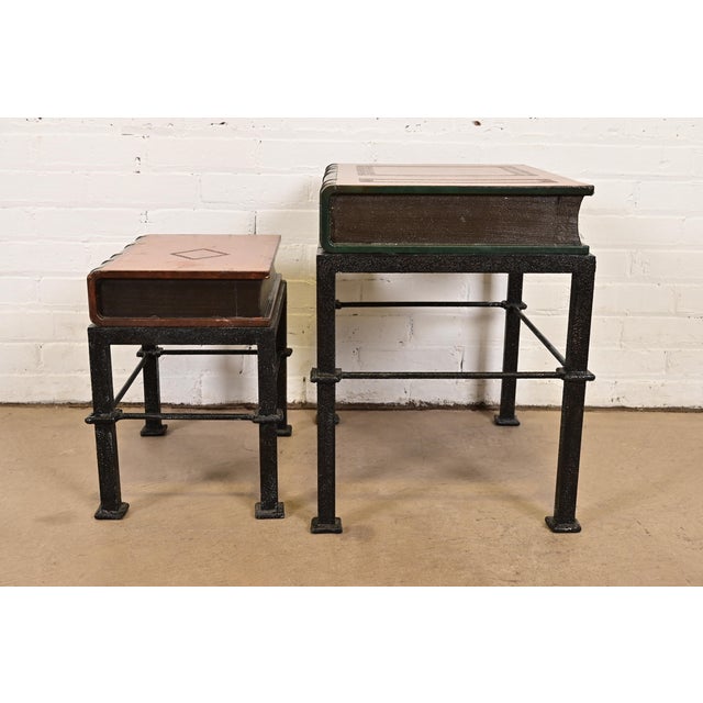 Maitland Smith Trompe l'Oeil Leather Book Nesting Tables, Set of Two For Sale - Image 10 of 12