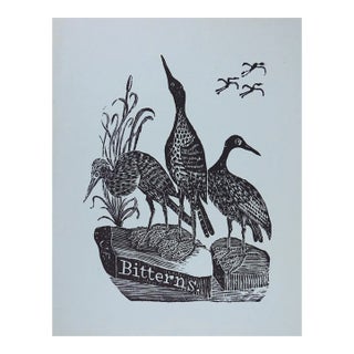 1960s Jonathan Fisher Bird Woodcut on Blue Paper For Sale