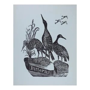 1960s Jonathan Fisher Bird Woodcut on Blue Paper