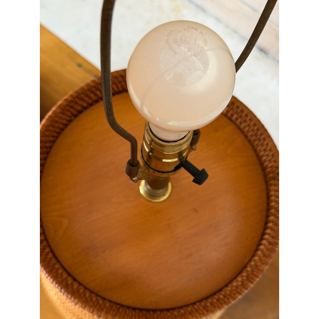 Pair of Vintage Sculptural Woven Rattan Table Lamps With Original Shades For Sale - Image 4 of 12